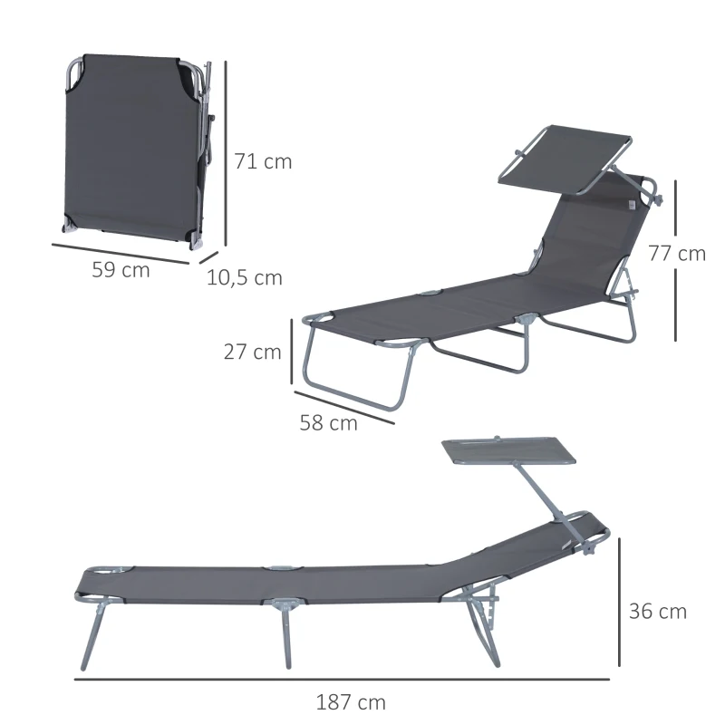 Outsunny scaun cu parasolar, 187x58x50 cm, gri