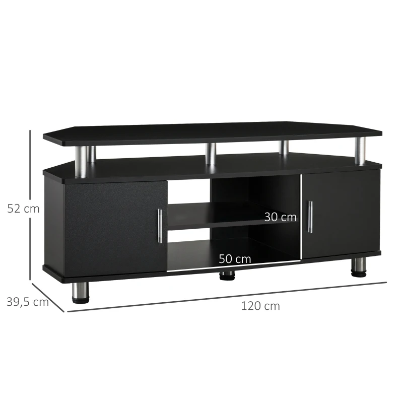 HOMCOM Comoda TV cu 2 compartimente inchise raft blat benzi antiderapante negru
