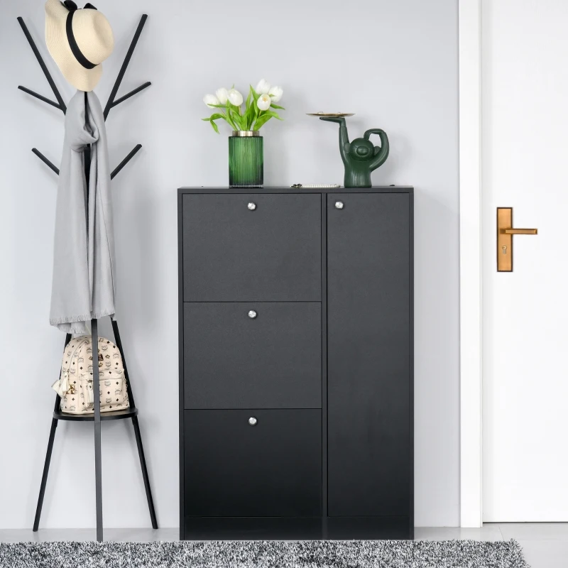 HOMCOM mobilier pentru hol cu ușă pentru pantofi modern din lemn negru 80x24x120cm(m-2)
