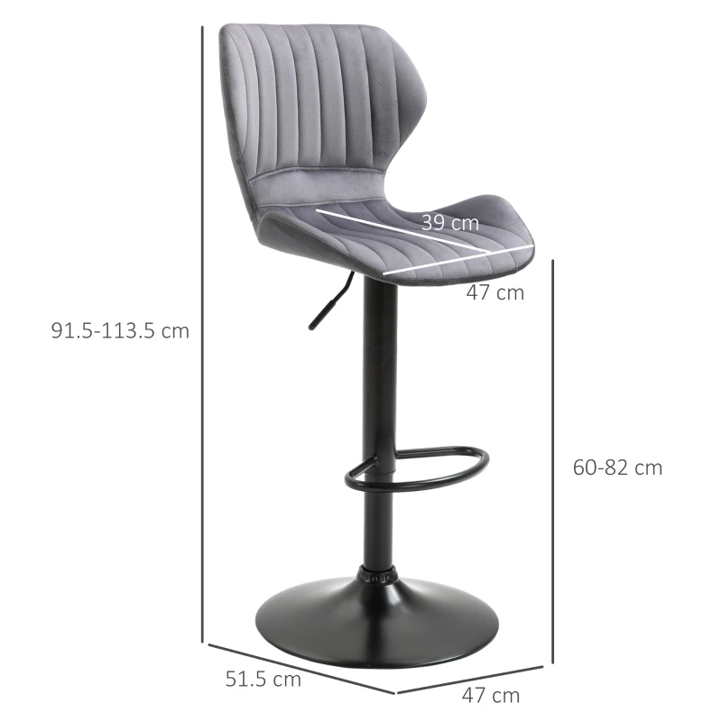 Bar Stool Set of 2 Velvet-Touch Adjustable Height Swivel Chairs Footrest