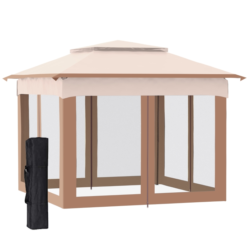 Outsunny Gazebo, 325Lx325Wx265H cm-Khaki/Brown