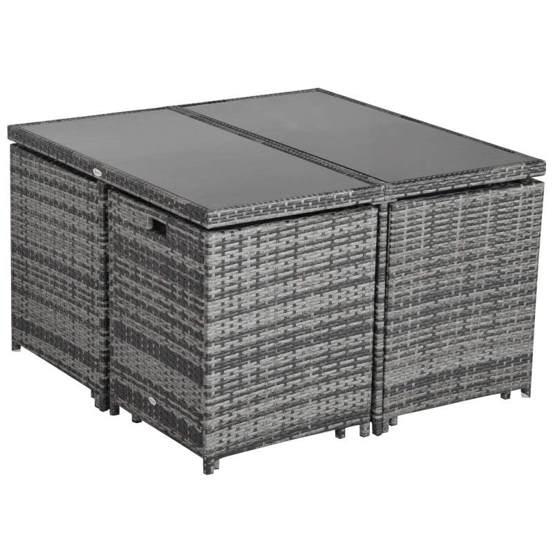 Outsunny 8-Seater Rattan Dining Set Garden Furniture Cushion Seat Woven Rattan Grey
