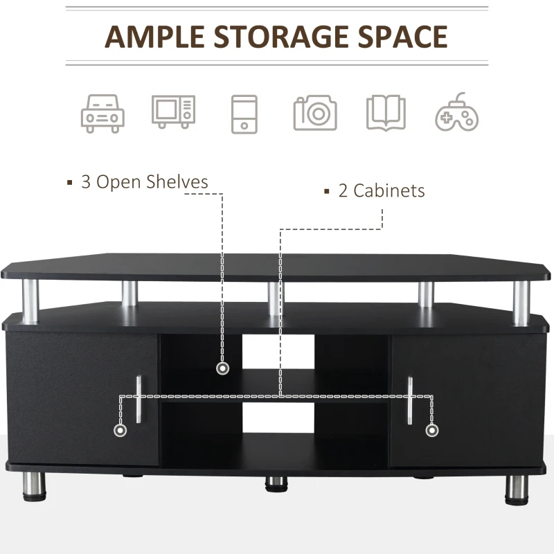 HOMCOM Comoda TV cu 2 compartimente inchise raft blat benzi antiderapante negru