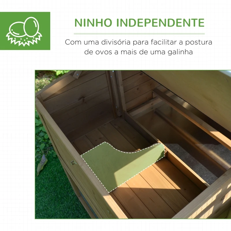 PawHut Galinheiro de Madeira Exterior Gaiola para 2-4 Galinhas com Grade de Arame Tetos Asfálticos Ninho Bandeja Removível Rampa e Zona Aberta 200x80x105cm Natural e Preto