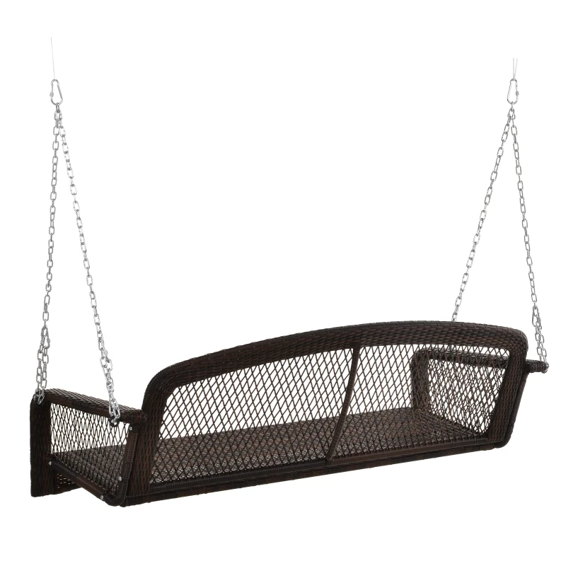 Outsunny Gartenschaukel, Schaukelbank, Gartenbank für 2 Personen, Terrasse, Rattan, Braun