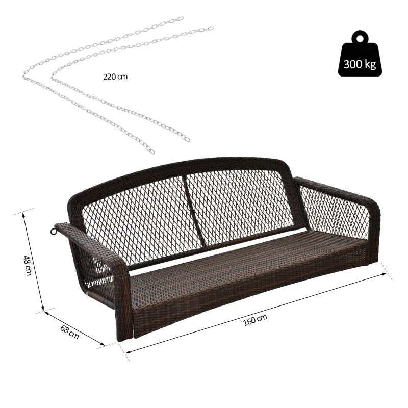 Outsunny Gartenschaukel, Schaukelbank, Gartenbank für 2 Personen, Terrasse, Rattan, Braun