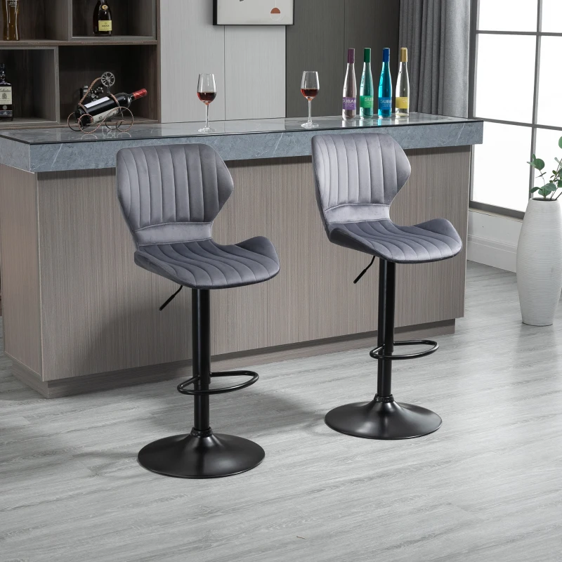 Bar Stool Set of 2 Velvet-Touch Adjustable Height Swivel Chairs Footrest