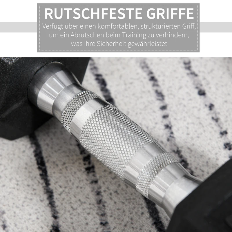 HOMCOM hexagon dumbbells set van 2 gietijzeren dumbbells handvat gekartelde dumbbell set dumbbell set gewichten metaal rubber zwart 2 x 5 KG(m-5)