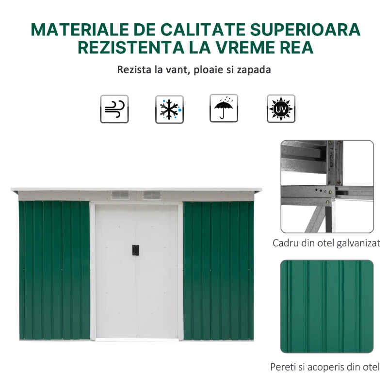 Outsunny casuta pentru unelte gradina, 277x130x173cm, verde(m-5)