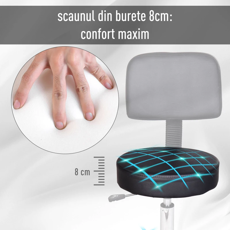 HOMCOM scaun rotativ, piele sintetica, 35x42-54cm, negru