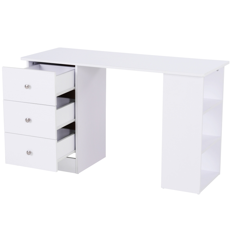 HOMCOM Masa de Birou cu Sertare si Rafturi Torpedou, Alb, 120x49x72cm(m-12)