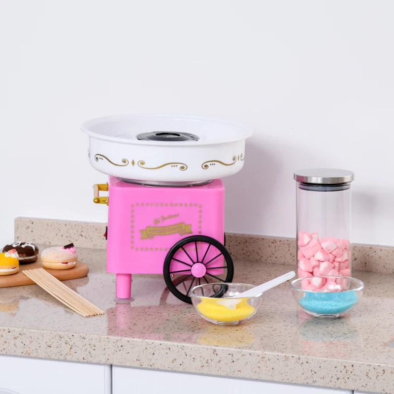HOMCOM Aparat pentru Vată de Zahăr din Plastic Roz