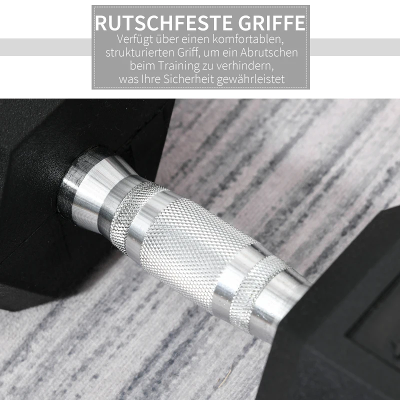 HOMCOM hexagon dumbbell gietijzeren dumbbell rubberen dumbbell handvat gekartelde gewichten metaal rubber zwart 1 x 15 KG(m-5)
