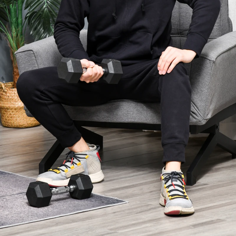 HOMCOM hexagon dumbbells set van 2 gietijzeren dumbbells handvat gekartelde dumbbell set dumbbell set gewichten metaal rubber zwart 2 x 5 KG(m-2)