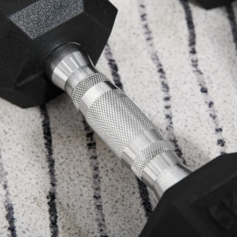 HOMCOM hexagon dumbbells set van 2 gietijzeren dumbbells handvat gekartelde dumbbell set dumbbell set gewichten metaal rubber zwart 2 x 5 KG(m-8)
