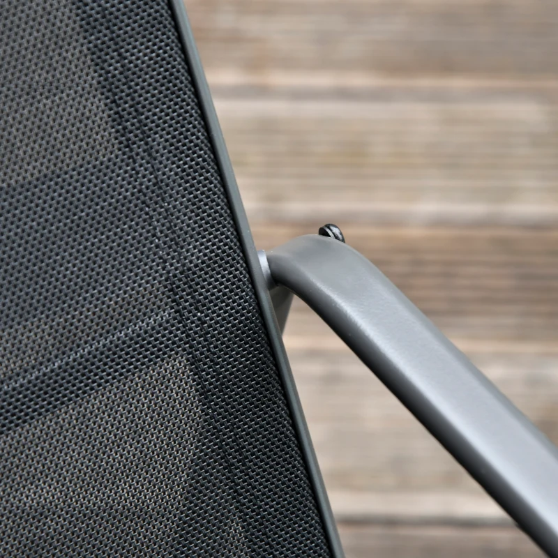 Outsunny Set Masă Bancă si 2 Scaune de Gradina din Metal si Textilen Neagra