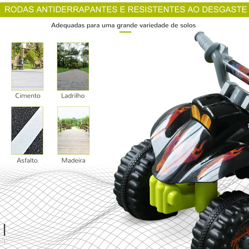 HOMCOM Quadriciclo Bateria 6V Mota Elétrica para Crianças de 18-36 Meses Velocidade 2,5km/h Carga Máx 20kg Sons Luzes e Carregador Incluido 66x43x43 Preto e Amarelo
