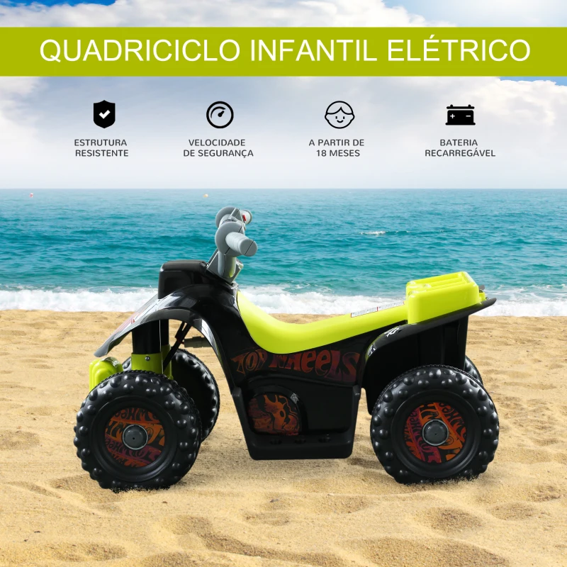 HOMCOM Quadriciclo Bateria 6V Mota Elétrica para Crianças de 18-36 Meses Velocidade 2,5km/h Carga Máx 20kg Sons Luzes e Carregador Incluido 66x43x43 Preto e Amarelo