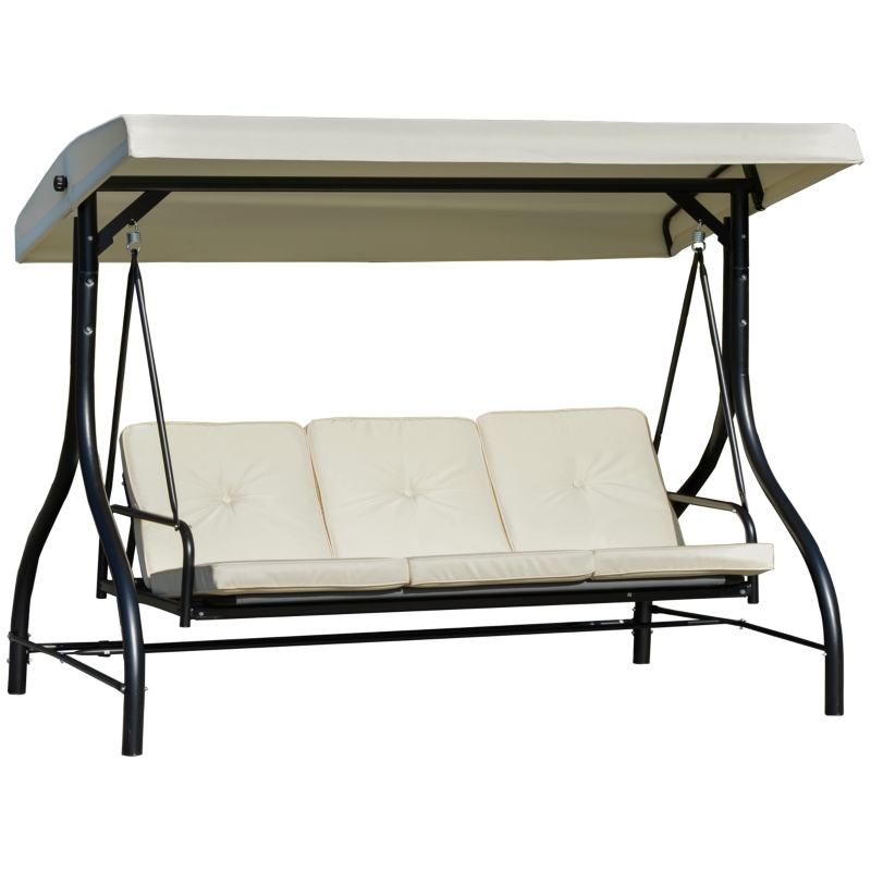 Outusunny Dondolo Letto da Giardino 3 Posti con Tettuccio Regolabile, Metallo e Poliestere, Beige
