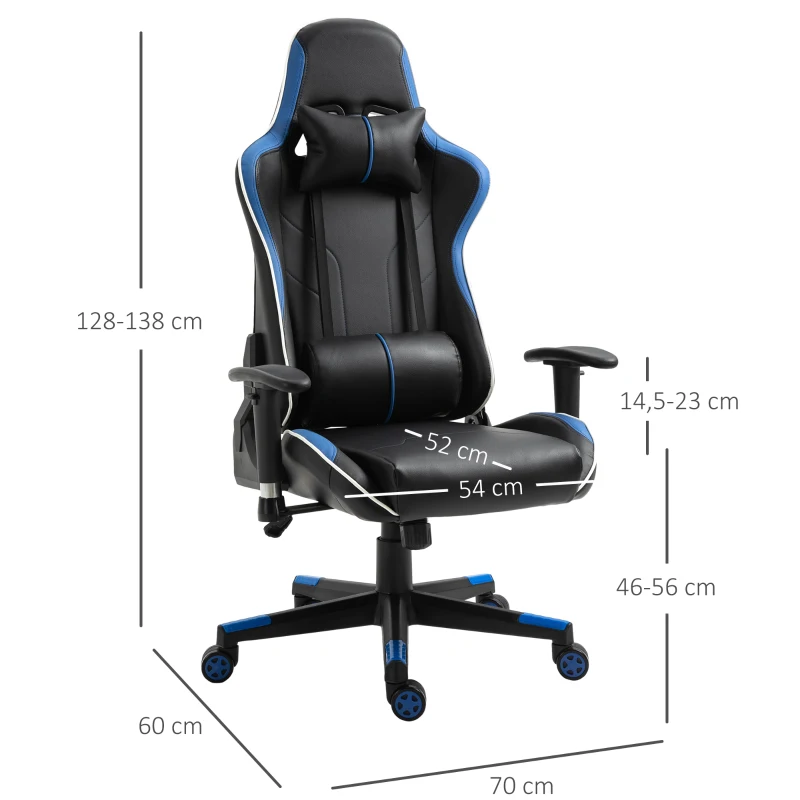 Vinsetto Professional Gaming Chair Height Adjustable Reclining Chair w/ Lumbar Support and Headrest, Blue