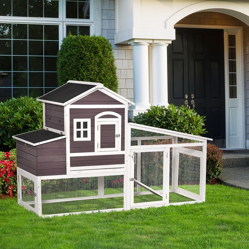 PawHut 200cm Deluxe Chicken Coop Small Animal Rabbit Habitat Hen House with Outdoor Run Resting Nesting Box Removable Tray Waterproof Asphalt Roof Lockable Door