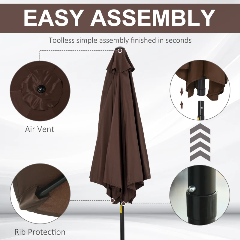 Outsunny 2.7M Patio Tilt Umbrella Sun Parasol Outdoor Garden Sun Shade Aluminium Frame with Crank(Coffee)