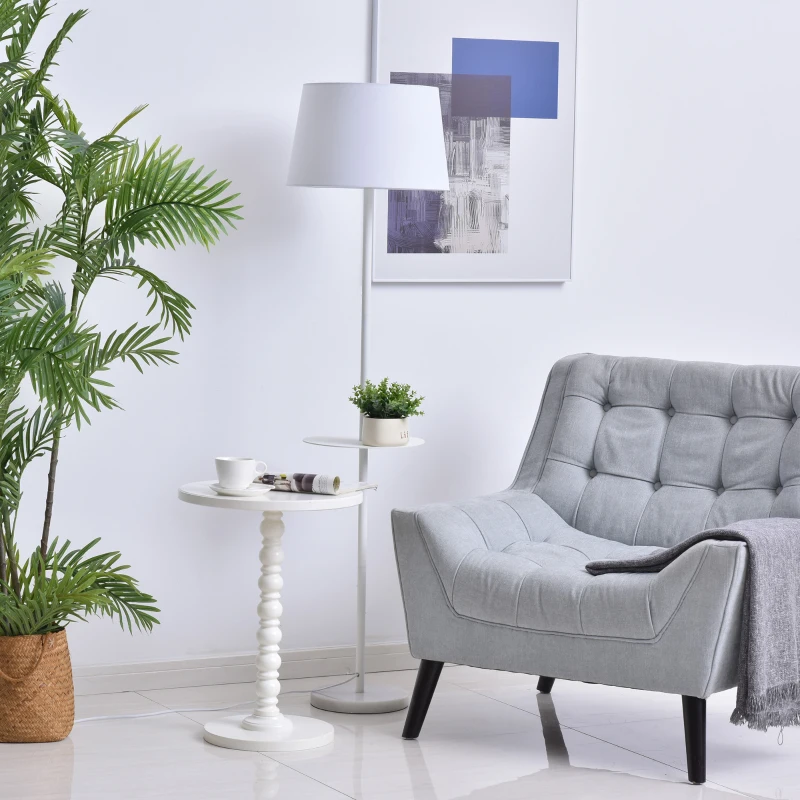HOMCOM Lampada da Terra con Mensola e Design Moderno per Camera da Letto o Soggiorno Bianca, 40x40x152cm