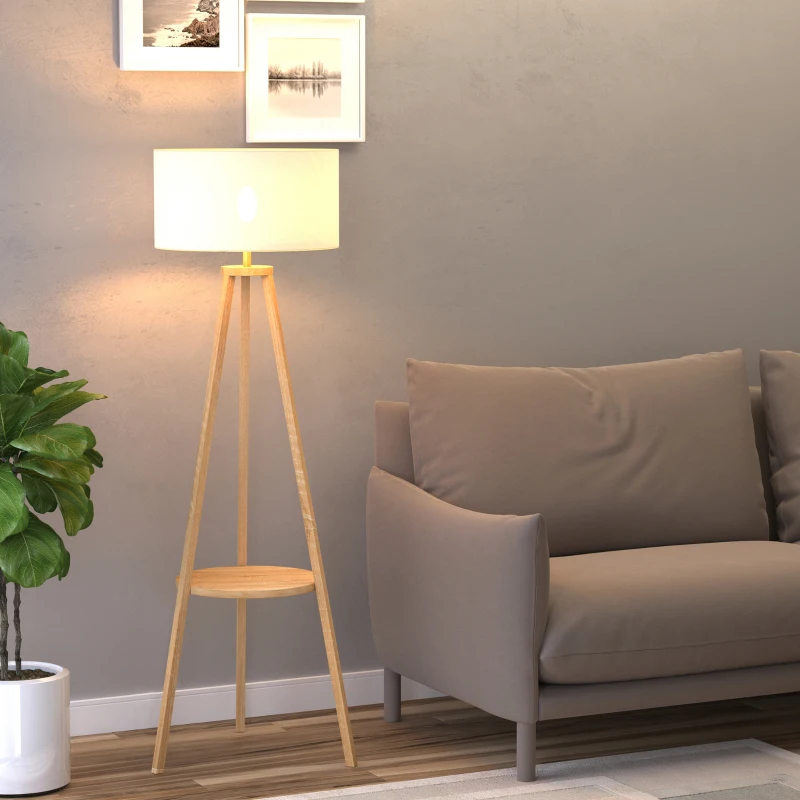 HOMCOM lampa din lemn, intrerupator pedala, inaltime 154cm