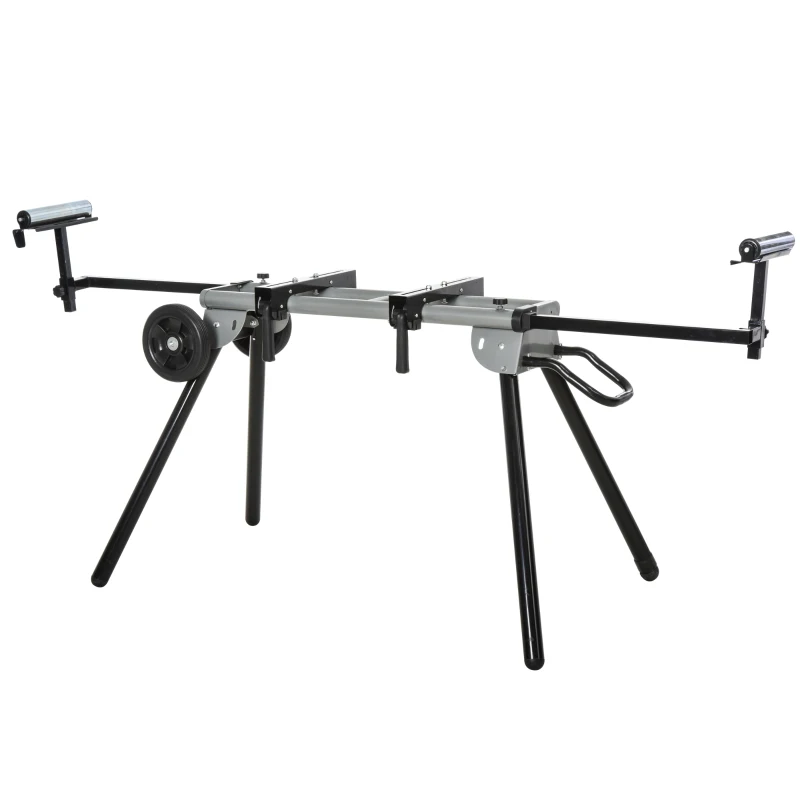 DURHAND Mitre Saw Stand with Extensions, Sawhorse for Cutting Logs, Foldable with Wheels Max Load 150 Kg, Black and Grey