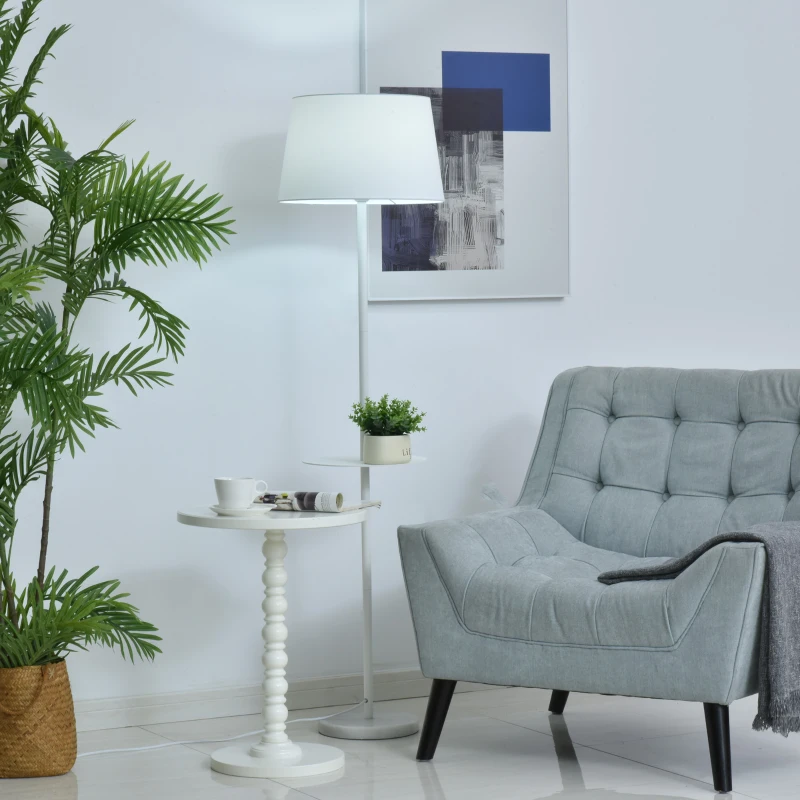 HOMCOM Lampada da Terra con Mensola e Design Moderno per Camera da Letto o Soggiorno Bianca, 40x40x152cm