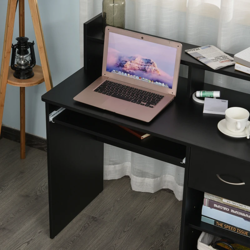 HOMCOM Modern Wooden Computer Desk Workstation with Keyboard Tray, Drawer & Monitor Stand for Home Office, Study