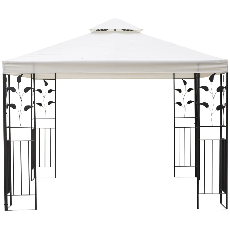 Outsunny 3 x 3m Outdoor Garden Steel Gazebo with 2 Tier Roof, Patio Canopy Marquee Patio Party Tent Canopy Shelter Vented Roof Decorative Frame - Cream