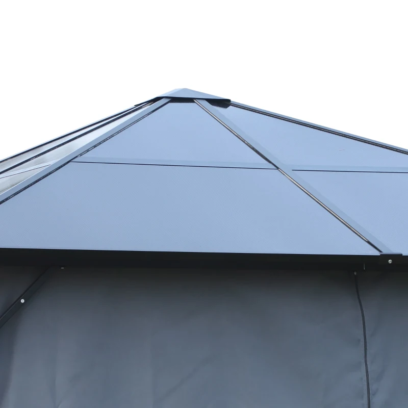 Outsunny 4 x 3(m) Garden Aluminium Gazebo Hardtop Roof Canopy Marquee Party Tent Patio Outdoor Shelter with Mesh Curtains & Side Walls - Grey