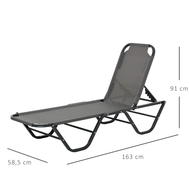 Outsunny Sun Lounger Relaxed Recliner with 5-Position Adjustable Backrest Aluminium Frame for Pool or Sun Bathing Grey