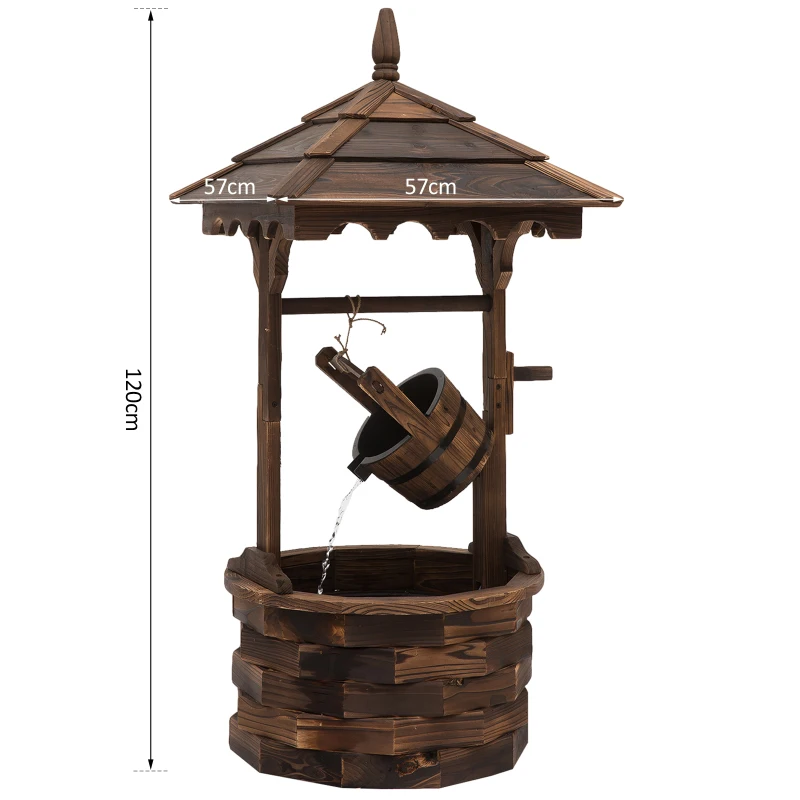 Outsunny Wooden Garden Wishing Well Fountain Barrel Waterfall Rustic Wood with Pump Garden Décor Ornament(m-3)