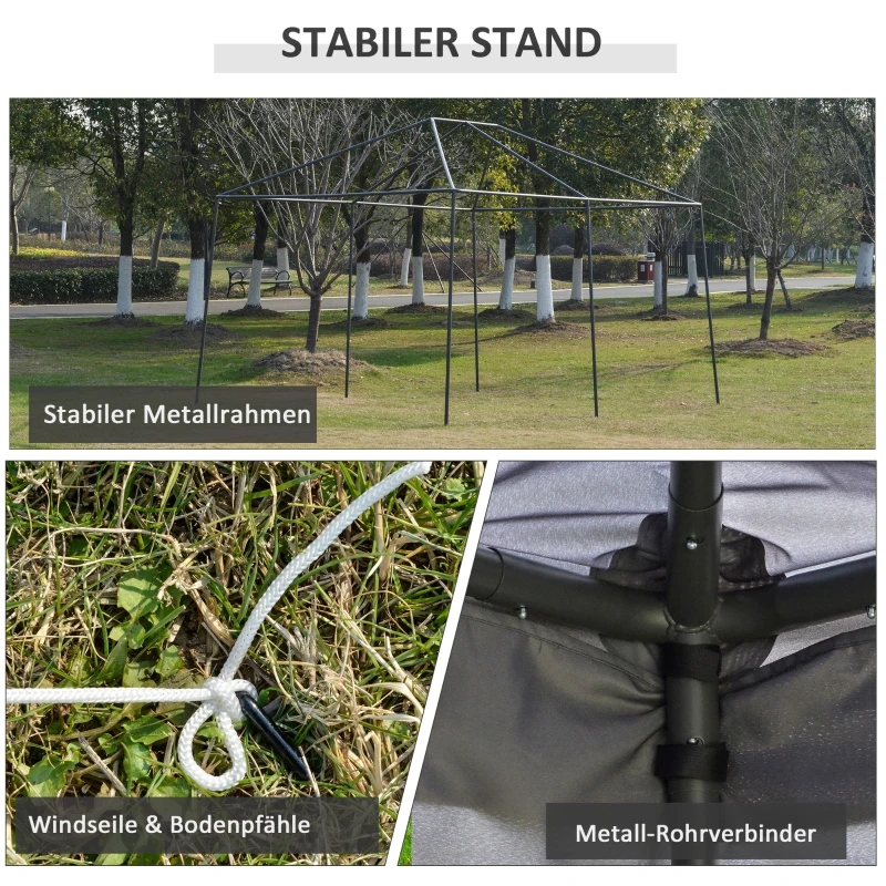 Outsunny Gartenpavillon Pavillon Gartenzelt Festzelt Partyzelt mit 6 x Seitenwand Metall + Polyester Grau 4 x 3 x 2,85 m