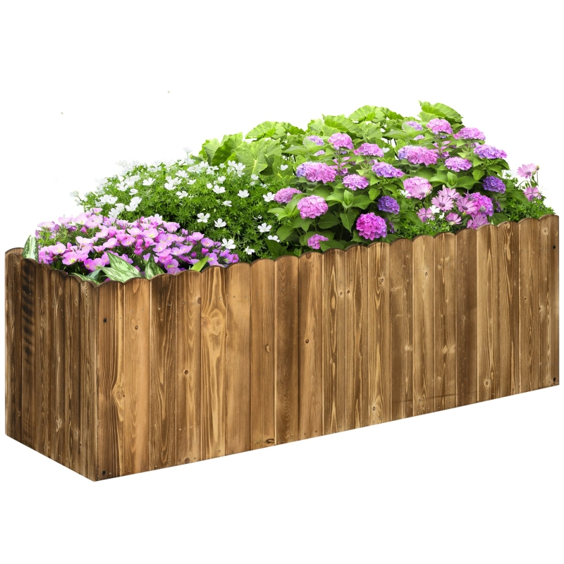 Outsunny Garden Flower Raised Bed Pot Wooden Outdoor Large Rectangle Planter Vegetable Box Outdoor Herb Holder Display (120L x 40W x 40H (cm))