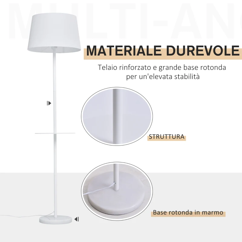 HOMCOM Lampada da Terra con Mensola e Design Moderno per Camera da Letto o Soggiorno Bianca, 40x40x152cm