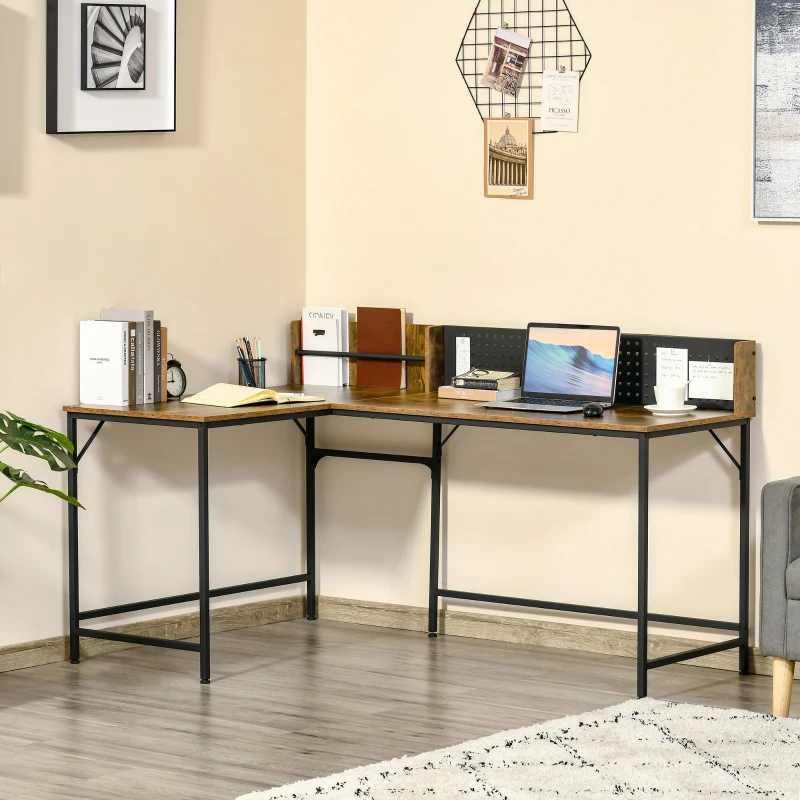 HOMCOM L Shape Computer Desk with Large Tabletop, Industrial Corner Desk for Small Space, Home, Office, Study, Rustic Brown