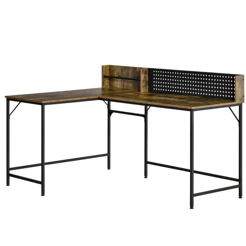 HOMCOM L Shape Computer Desk with Large Tabletop, Industrial Corner Desk for Small Space, Home, Office, Study, Rustic Brown