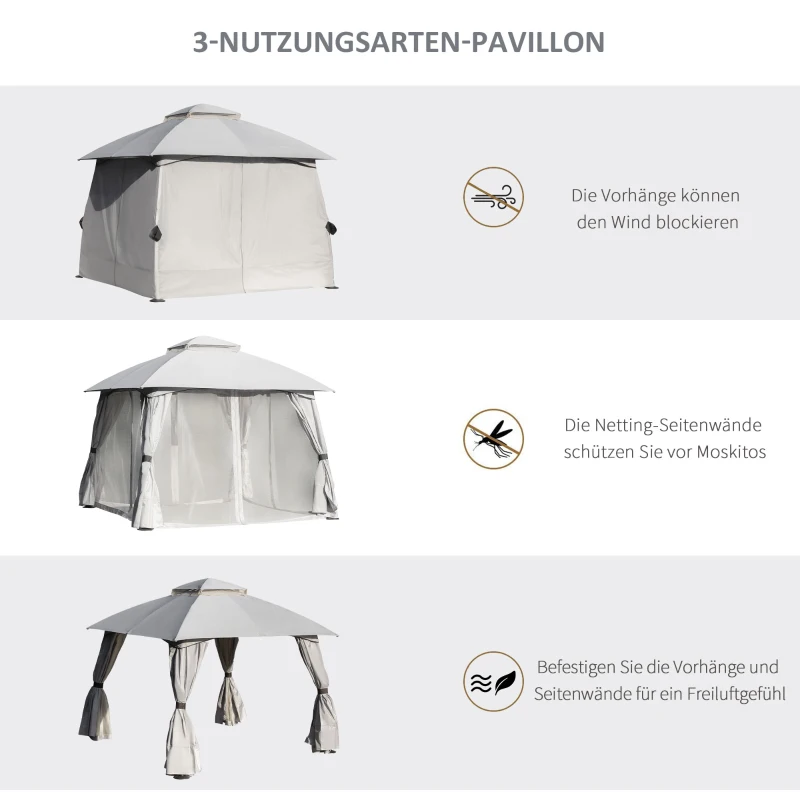Pawilon ze ścianami bocznymi, namiot imprezowy z podwójnym dachem 3 x 3 x 2,8 m, namiot festiwalowy, jasnoszary