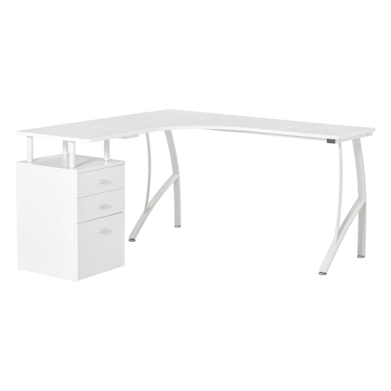 HOMCOM L-Shaped Computer Desk Table with Storage Drawer Home Office Corner Industrial Style Workstation, White