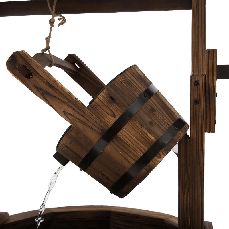 Outsunny Wooden Garden Wishing Well Fountain Barrel Waterfall Rustic Wood with Pump Garden Décor Ornament(m-8)