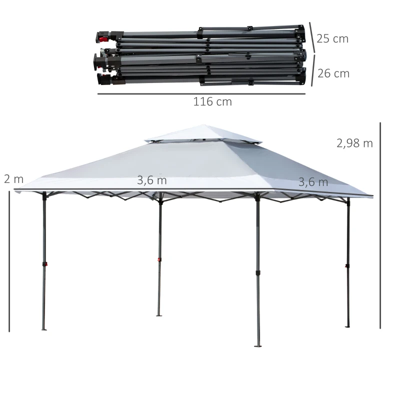 Outsunny 3.5 x 3.5m Garden Pop Up Gazebo Party Tent Canopy with Double Roof, 3-Level Adjustable Height and Roller Bag,  Light Grey & White