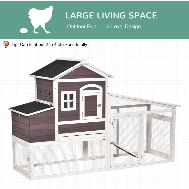 PawHut 200cm Deluxe Chicken Coop Small Animal Rabbit Habitat Hen House with Outdoor Run Resting Nesting Box Removable Tray Waterproof Asphalt Roof Lockable Door