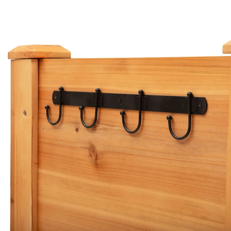 Outsunny 48.75''x23.5''x32'' Wooden Raised Garden Plant Stand Outdoor Tall Flower Bed Box with Hooks, Nature Wood Color