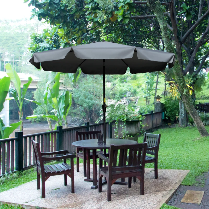 Outsunny 2.7m Patio Umbrella Garden Parasol Outdoor Sun Shade Table Umbrella with Tilt, Crank, 8 Ribs, Ruffles, Grey