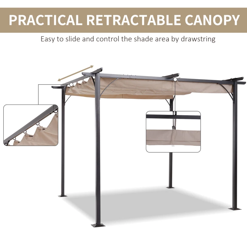Outsunny 3 x 3(m) Metal Pergola Retractable Canopy Marquee Party