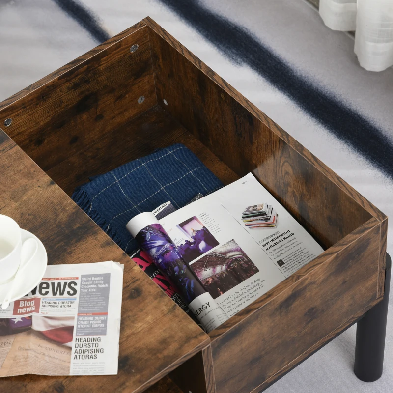 HOMCOM Industrial Coffee Table with 1 Open Cabinet 2 Middle Shelf for Storage, Stylish Entrance Table with Metal Leg, for Living Room, Bedroom, Office, Dorm