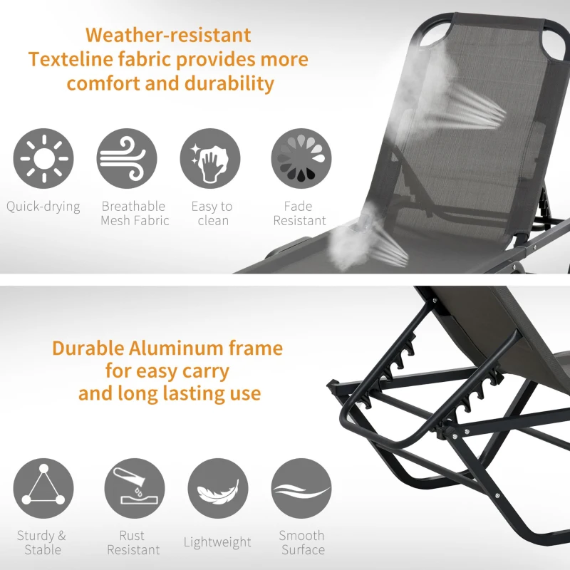 Outsunny Sun Lounger Relaxed Recliner with 5-Position Adjustable Backrest Aluminium Frame for Pool or Sun Bathing Grey